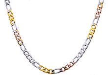 Load image into Gallery viewer, Mens Tri color Yellow Gold And Gold Stainless Steel Figaro Link Chain Necklace - Blackjack Jewelry
