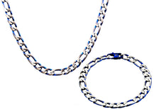 Load image into Gallery viewer, Mens Stainless Steel And Blue Figaro Link Chain Set - Blackjack Jewelry
