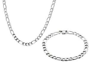 Mens Stainless Steel Figaro Link Chain Set - Blackjack Jewelry