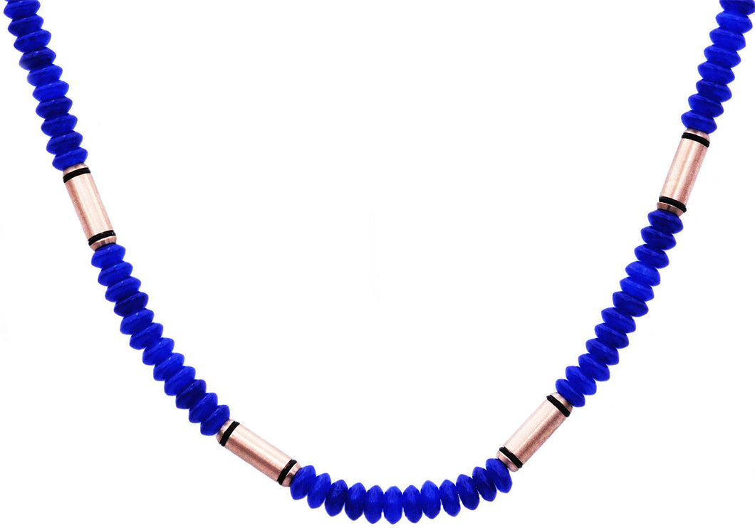 Mens Genuine Blue Onyx Rose Stainless Steel Necklace - Blackjack Jewelry