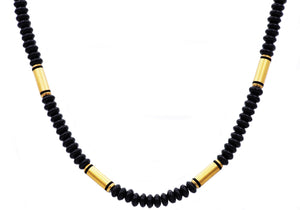 Mens Genuine Onyx Gold Stainless Steel Disk Link Chain Necklace - Blackjack Jewelry