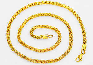 Mens 4mm Gold Stainless Steel Wheat Link Chain Necklace - Blackjack Jewelry