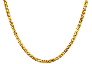 Mens 4mm Gold Stainless Steel Wheat Link Chain Necklace - Blackjack Jewelry