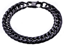 Load image into Gallery viewer, Mens Black Plated Stainless Steel Double Cuban Link Chain Bracelet - Blackjack Jewelry
