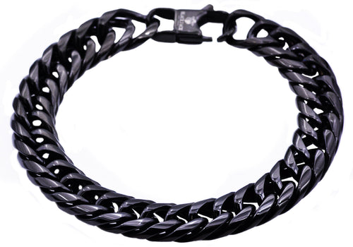 Mens Black Plated Stainless Steel Double Cuban Link Chain Bracelet - Blackjack Jewelry