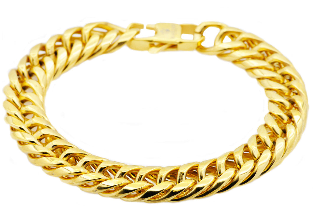 Mens Gold Stainless Steel Double Cuban  Link Chain Bracelet - Blackjack Jewelry