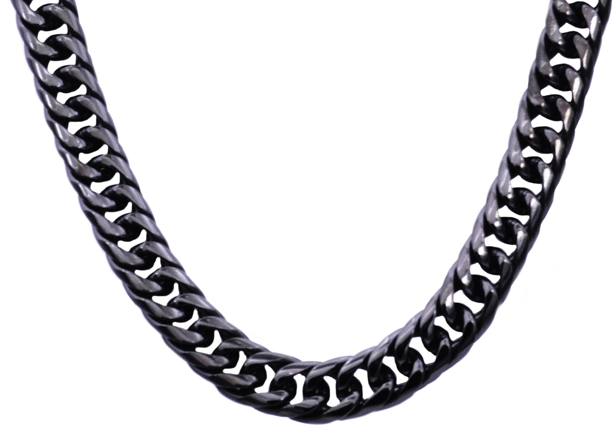 Mens Black Plated Stainless Steel Double Cuban Link Chain Necklace