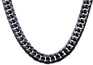 Mens Black Plated Stainless Steel Double Cuban Link Chain Necklace - Blackjack Jewelry
