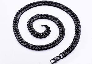 Mens Black Plated Stainless Steel Double Cuban Link Chain Necklace - Blackjack Jewelry