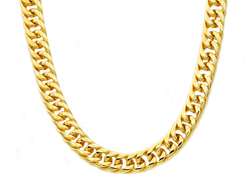 Mens Gold Stainless Steel Double Cuban Link Chain Necklace - Blackjack Jewelry