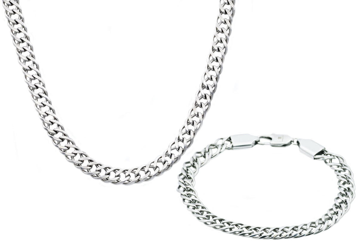 Mens Stainless Steel Double Link Chain Set