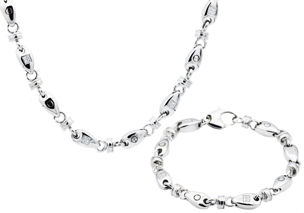 Mens Stainless Steel Chain Set With Cubic Zirconia - Blackjack Jewelry