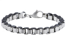 Load image into Gallery viewer, Mens Black Stainless Steel Box Link Chain Bracelet - Blackjack Jewelry
