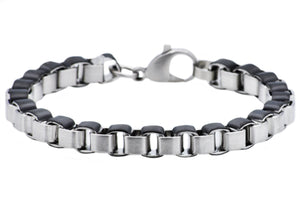 Mens Black Stainless Steel Box Link Chain Bracelet - Blackjack Jewelry