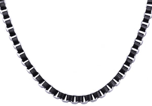 Mens Black Stainless Steel Two Tone Box Link Chain Necklace - Blackjack Jewelry