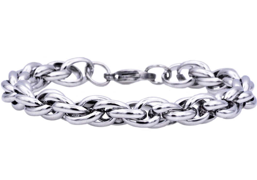 Mens Stainless Steel Rope Link Chain Bracelet - Blackjack Jewelry