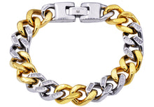 Load image into Gallery viewer, Mens Two Tone Gold Stainless Steel Curb Link Chain Bracelet With Cubic Zirconia - Blackjack Jewelry
