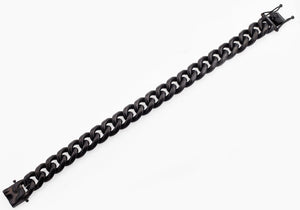 Mens 14mm Matte Black Plated Stainless Steel Miami Cuban Link Chain Bracelet With Box Clasp - Blackjack Jewelry