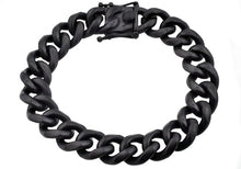 Load image into Gallery viewer, Mens 14mm Matte Black Plated Stainless Steel Miami Cuban Link Chain Bracelet With Box Clasp - Blackjack Jewelry
