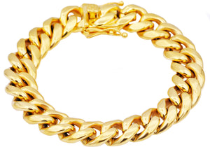 Mens 14mm Gold Stainless Steel Miami Cuban Link Chain Bracelet With Box Clasp - Blackjack Jewelry