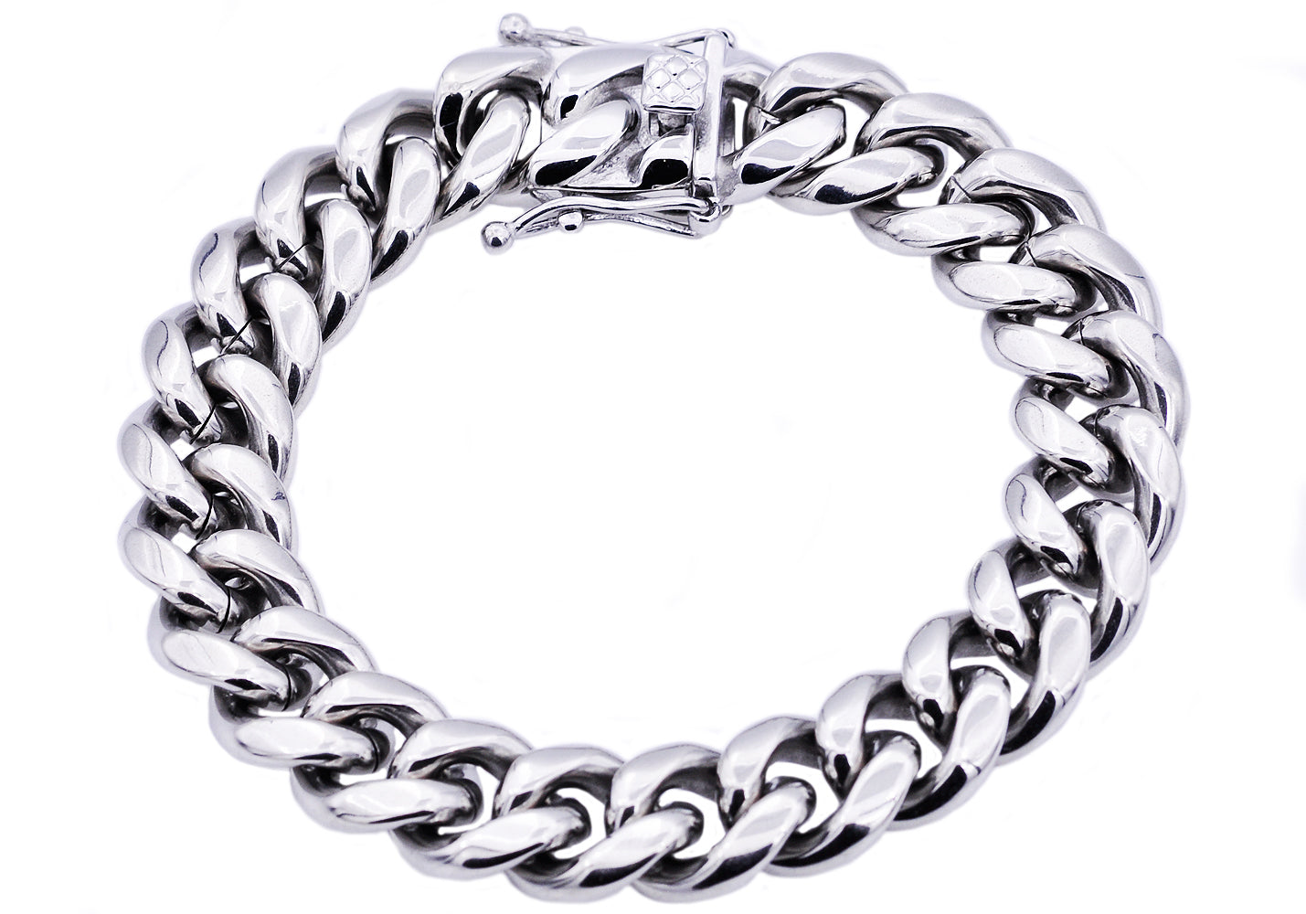 Mens 14mm Stainless Steel Cuban Link Chain Bracelet With Box Clasp