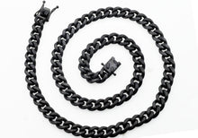 Load image into Gallery viewer, Mens 10mm Matte Black Stainless Steel Miami Cuban Link Chain Necklace With Box Clasp - Blackjack Jewelry
