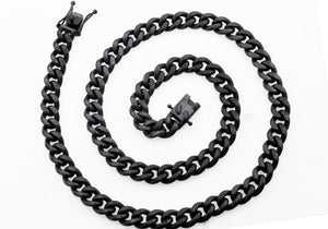 Mens 10mm Matte Black Stainless Steel Miami Cuban Link Chain Necklace With Box Clasp - Blackjack Jewelry
