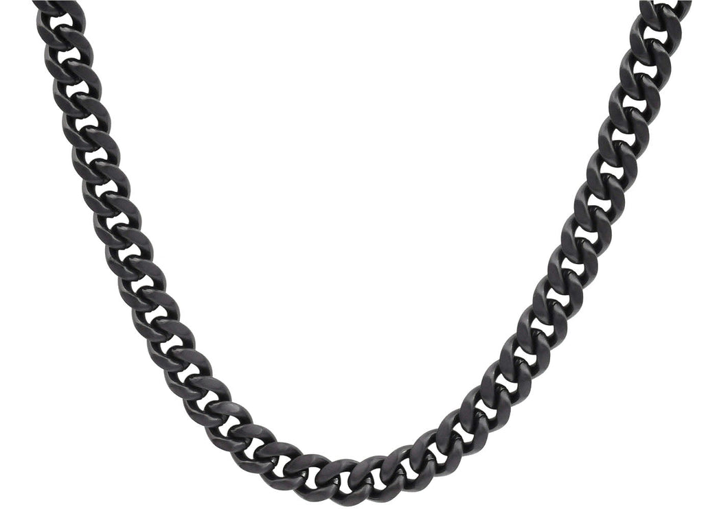 Mens 8mm Black Stainless Steel Cuban Link Chain Necklace With Box Clasp - Blackjack Jewelry