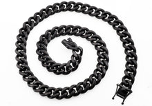 Load image into Gallery viewer, Mens 14mm Matte Black Stainless Steel Miami Cuban Link Chain Necklace - Blackjack Jewelry

