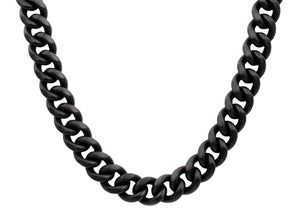 Mens 14mm Matte Black Stainless Steel Miami Cuban Link Chain Necklace - Blackjack Jewelry
