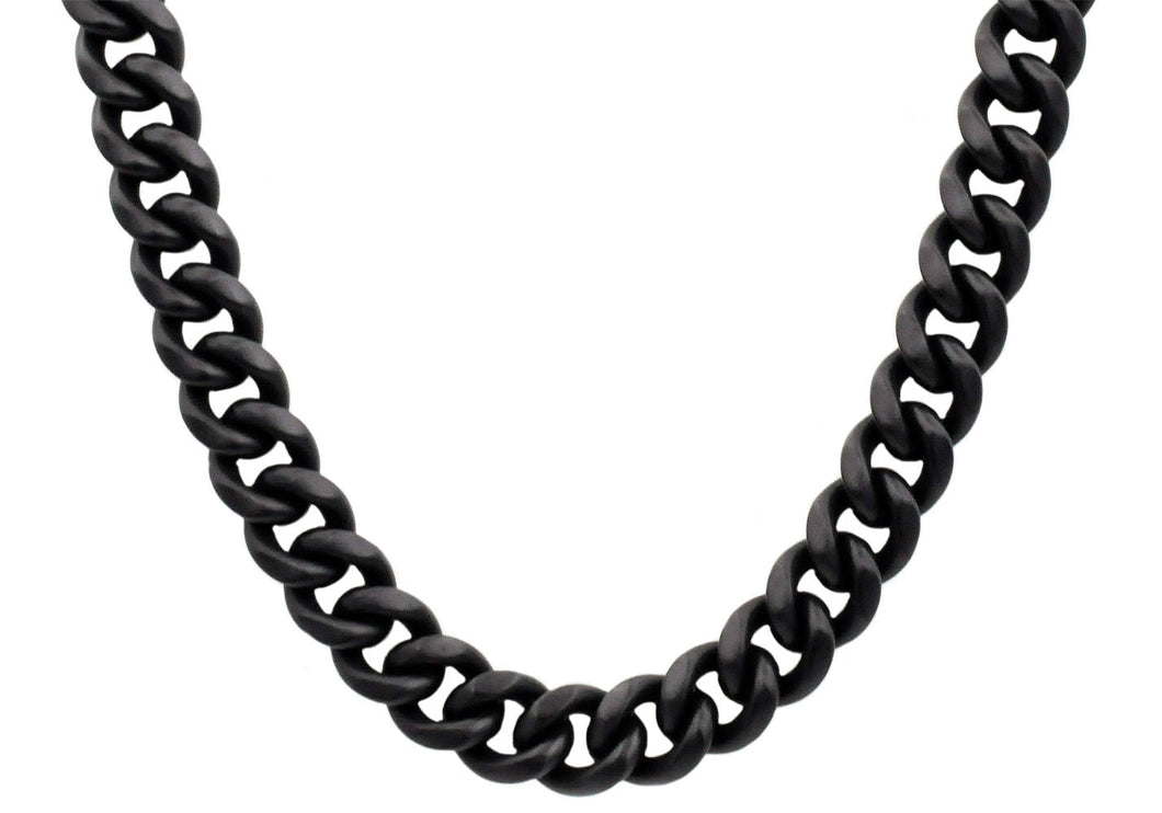 Mens 14mm Matte Black Stainless Steel Miami Cuban Link Chain Necklace