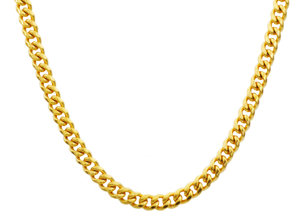Mens 8mm Gold Stainless Steel Cuban Link Chain Necklace With Box Clasp - Blackjack Jewelry