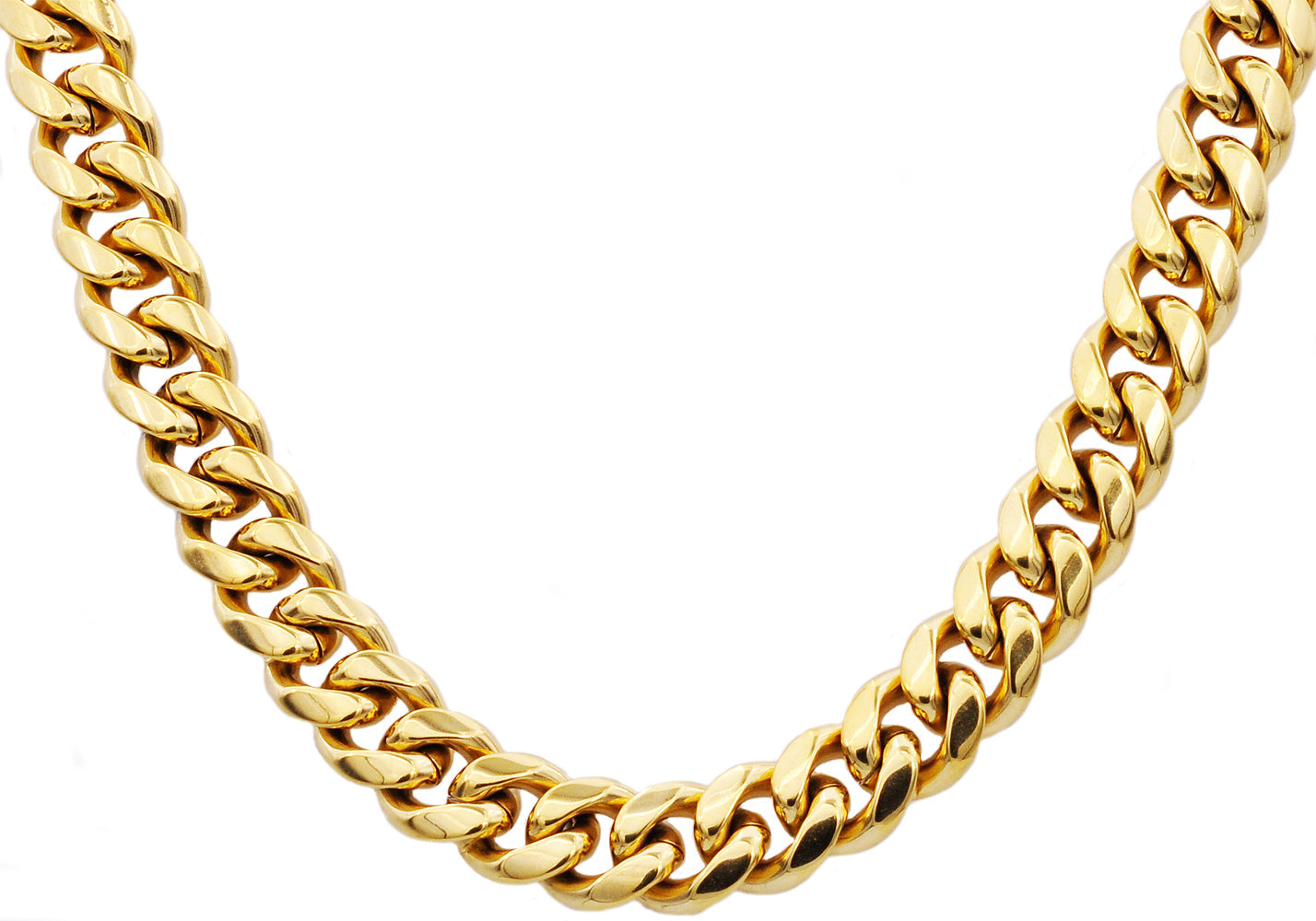 Men's Cuban Link Chain Necklace Box Clasp Safety Lock 14K Gold Plated  8 mm / 26"