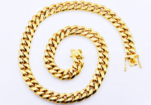 Mens 14mm Gold Stainless Steel Cuban Link Chain Necklace With Box Clasp - Blackjack Jewelry