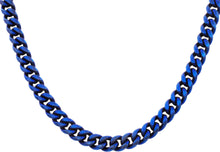 Load image into Gallery viewer, Mens 10mm Matte Blue Stainless Steel Miami Cuban Link Chain Necklace With Box Clasp - Blackjack Jewelry
