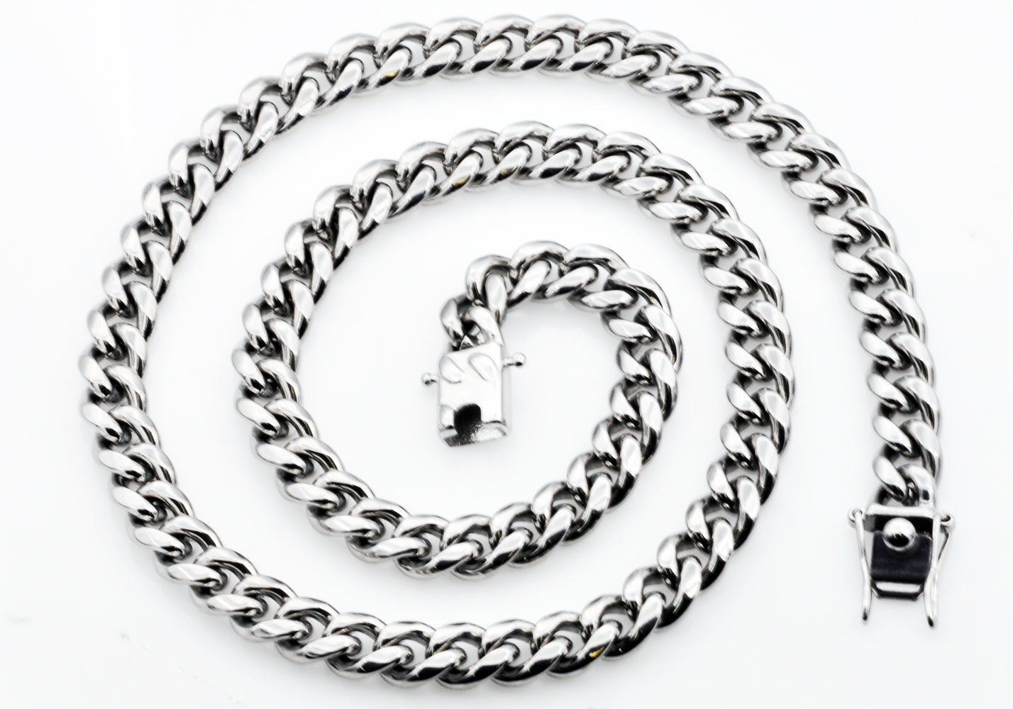 Mens 10mm Stainless Steel Cuban Link Chain Necklace with Box Clasp