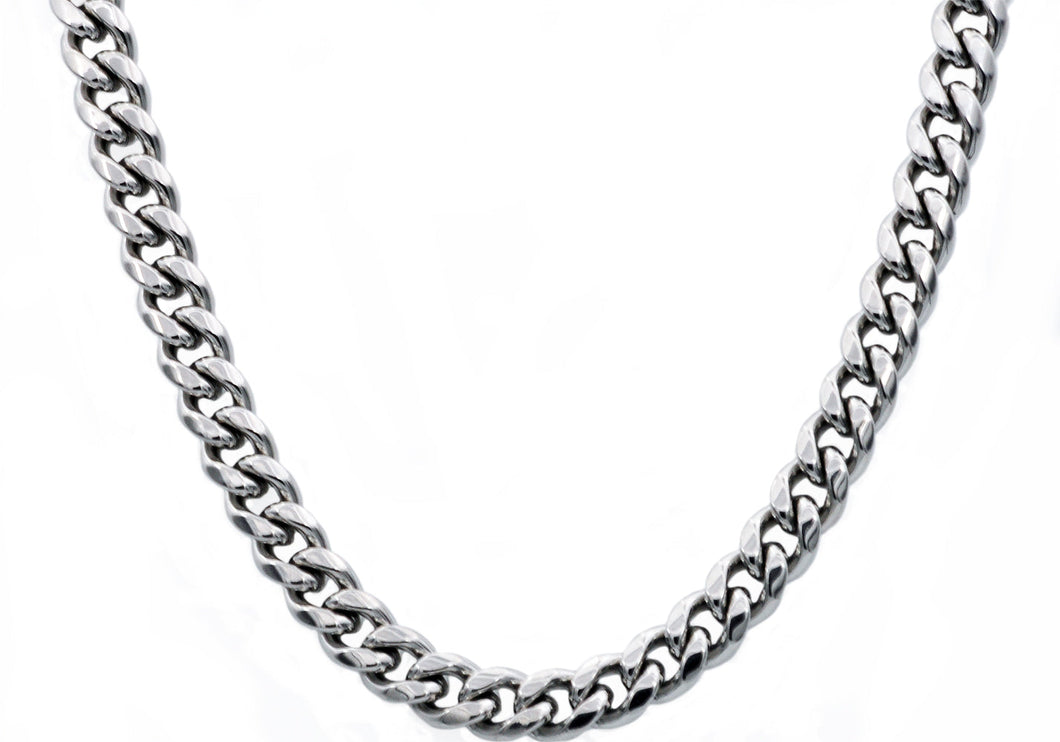 Mens 10mm Stainless Steel Cuban Link Chain Necklace With Box Clasp