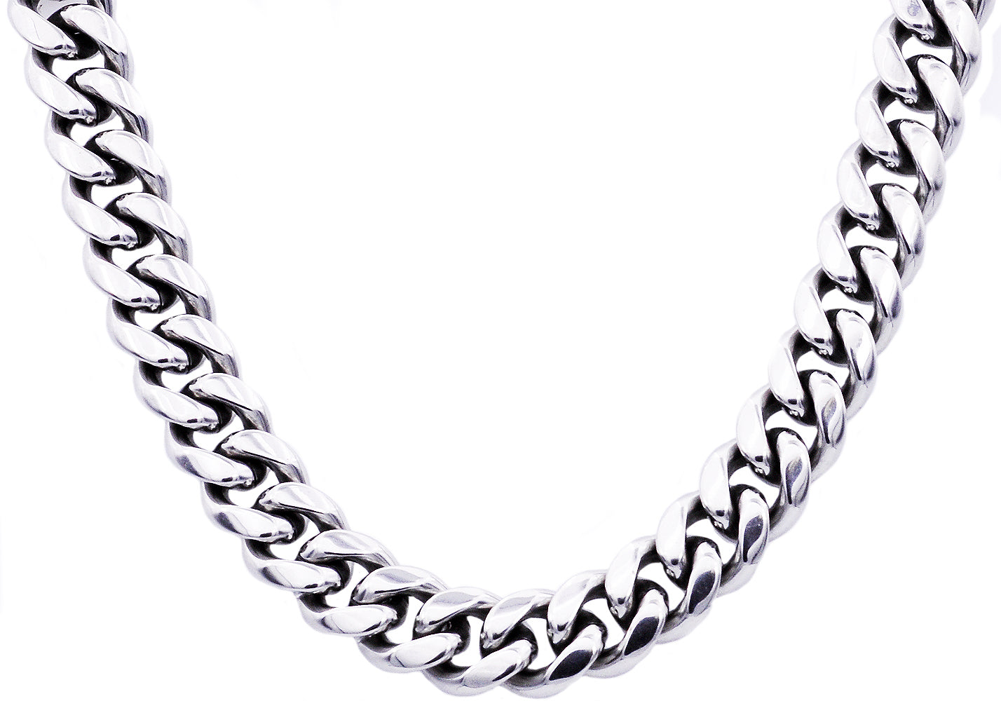 Chain Silver Stainless Steel Cuban Link Chain Choker Mens 14mm