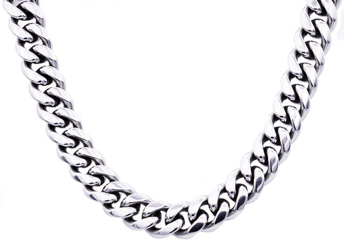 Mens 14mm Stainless Steel Cuban Link Chain Necklace With Box Clasp - Blackjack Jewelry