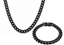 Load image into Gallery viewer, Mens 10mm Matte Black Stainless Steel Miami Cuban Link Chain With Box Clasp Set - Blackjack Jewelry
