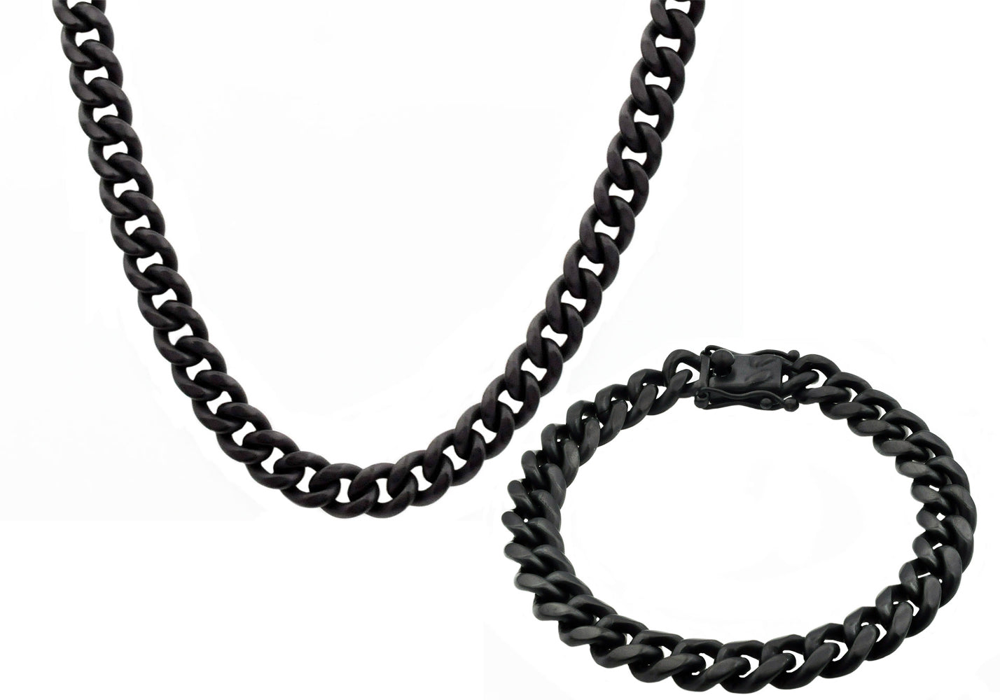 Mens 10mm Matte Black Stainless Steel Miami Cuban Link Chain With Box