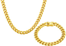 Load image into Gallery viewer, Mens 10mm Gold Stainless Steel Miami Cuban Link Chain With Box Clasp Set - Blackjack Jewelry

