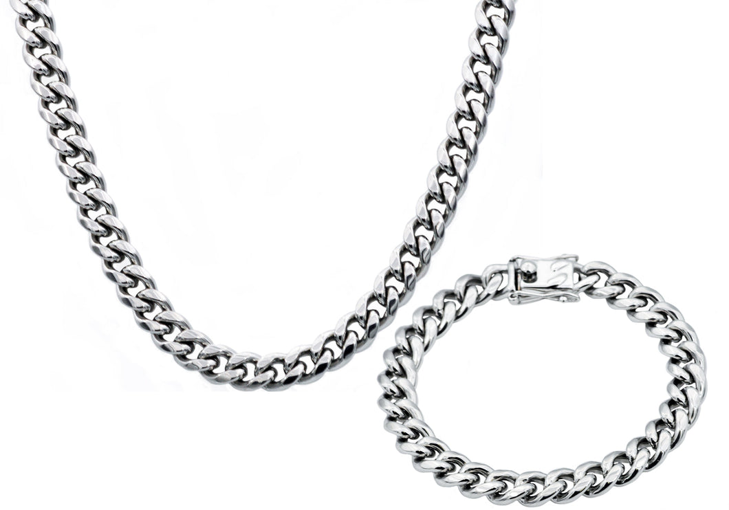 Mens 10mm Stainless Steel Cuban Link Chain With Box Clasp Set - Blackjack Jewelry