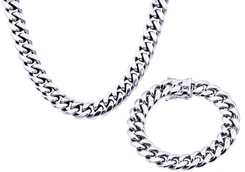 Mens 14mm Miami Cuban Stainless Steel Link Chain With Box Clasp Set - Blackjack Jewelry