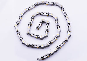 Mens Stainless Steel Link Chain Necklace With Gold Screws - Blackjack Jewelry