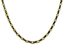 Load image into Gallery viewer, Mens 4mm Gold And Black Stainless Steel Byzantine Link Chain Necklace - Blackjack Jewelry
