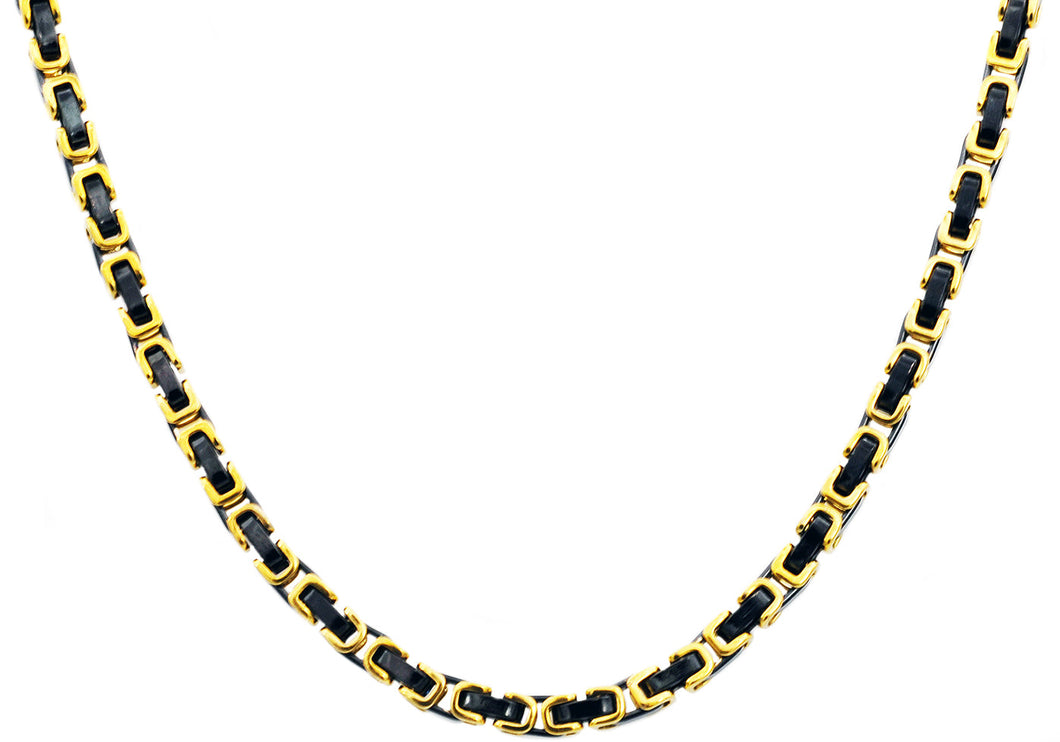 Mens 4mm Gold And Black Stainless Steel Byzantine Link Chain Necklace - Blackjack Jewelry