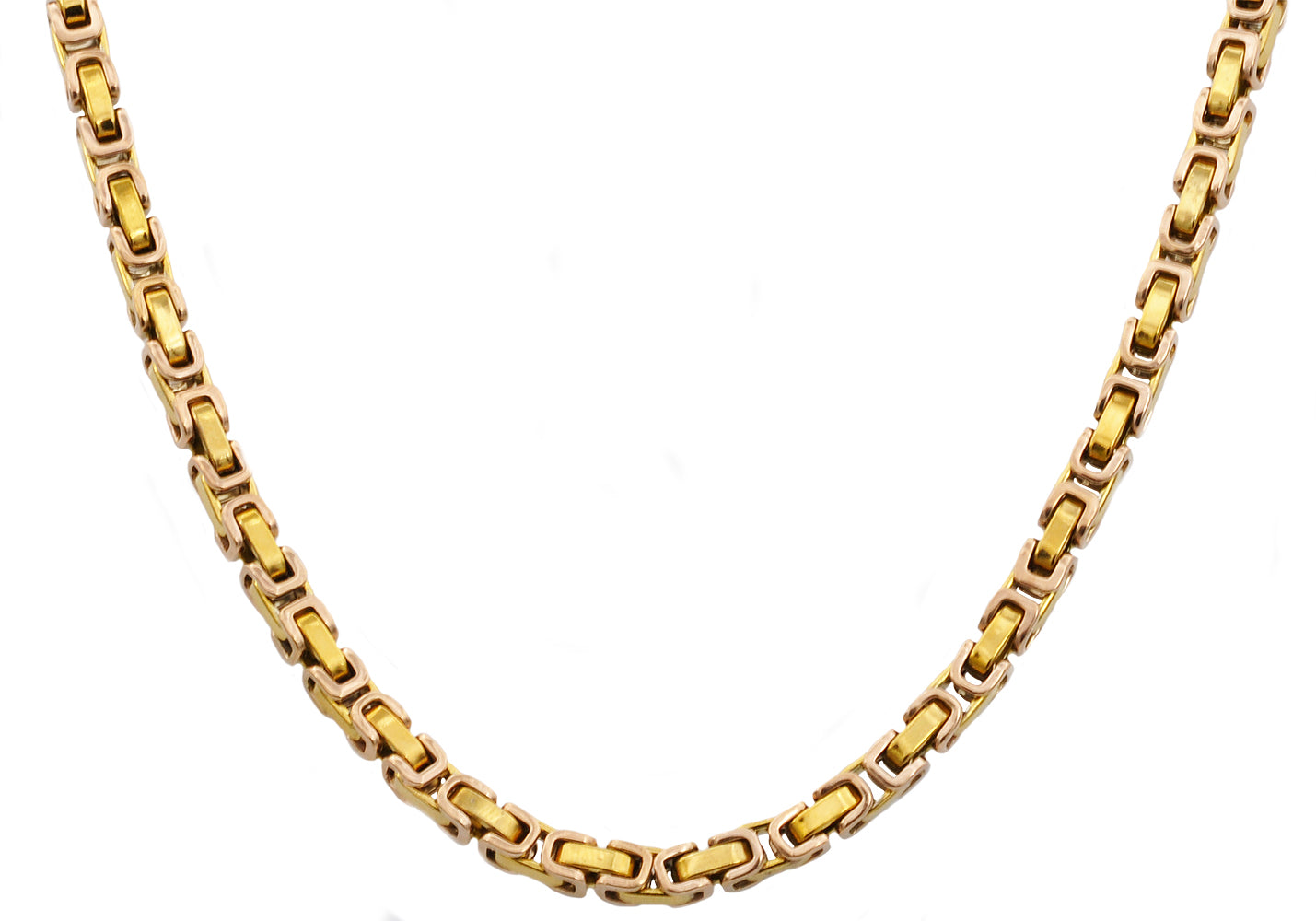 Mens 4mm Gold Stainless Steel Byzantine Link Chain Necklace