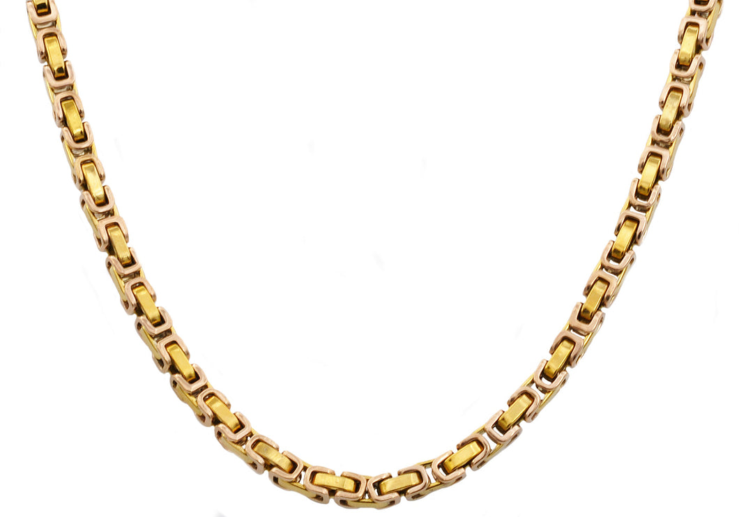 Mens 4mm Gold Stainless Steel Byzantine Link Chain Necklace - Blackjack Jewelry