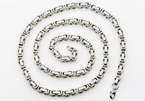 Mens 4mm Stainless Steel Byzantine Link Chain Necklace - Blackjack Jewelry